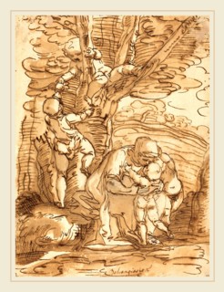 Luca Cambiaso, Italian (1527-1585), Charity, pen and brown ink with brown wash on laid paper