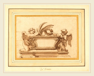 Ciro Ferri, Italian (1634-1689), Study for a Reliquary Sarcophagus, pen and brown ink with brown