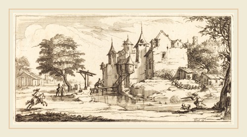 after Jacques Callot, Chateau with a Drawbridge, 1635 or after, etching