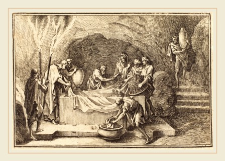 after Sébastien Le Clerc I, The Body of Christ being Covered with Flowersand Perfume, engraving