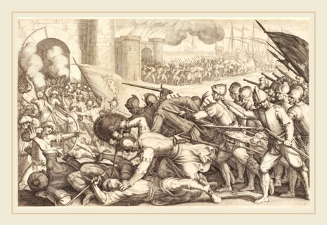 Jacques Callot, French (1592-1635), The Troops Forcing the Gate of a Town, c. 1614, engraving