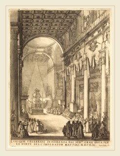 Jacques Callot, French (1592-1635), The Catafalque of the Emperor Mathias, 1619, etching and