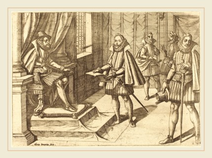 Antonio Tempesta, Italian (1555-1630), Philip II of Spain on His Throne, 1612, etching on laid