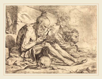 Jusepe de Ribera (Spanish, 1591-1652), Saint Jerome Reading, c. 1624, etching with some engraving