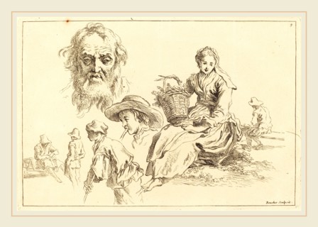 FranÃ§ois Boucher after Abraham Bloemaert, French (1703-1770), Figure Studies including Bearded