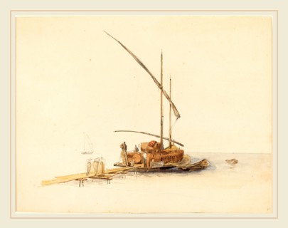 Johann Jacob Ulrich, Swiss (1798-1877), Wine Barrels Loaded onto a Sailing Barge at Vevey, c. 1850,
