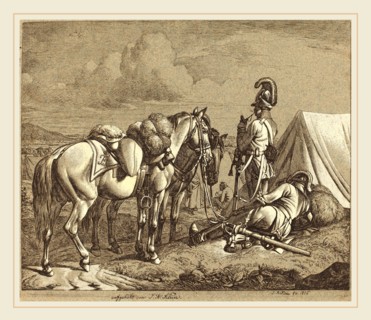 Johann Adam Klein, German (1792-1875), Austrian Dragoons, 1816, etching heightened with white on