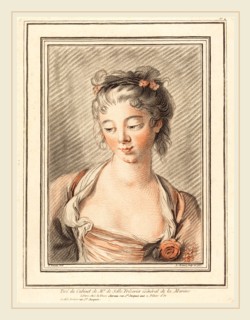 Louis-Marin Bonnet after FranÃ§ois Boucher, French (1736-1793), Bust of a Young Woman Looking Down,