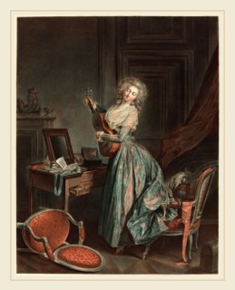 Jean-FranÃ§ois Janinet after Nicolas Lavreince, French (1752-1814), A Woman Playing the Guitar,