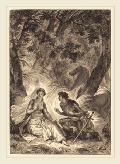 after Jean-Honoré Fragonard, La fiancee du roi de Garbe: La chevalier, etching and engraving