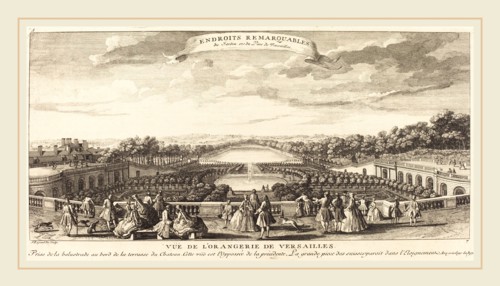 Jean-Baptiste Rigaud, French (active 1752-1761), Vue de l'Orangerie de Versailles, etching and