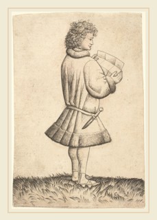Master of the Playing Cards, German (active c. 1430-1455), A Poet Reading, 1430s, engraving on laid