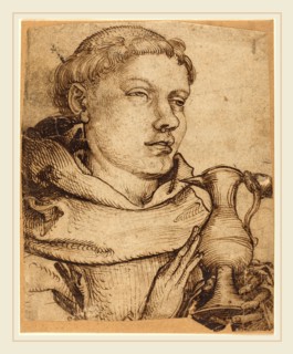Martin Schongauer, German (c. 1450-1491), Bust of a Monk Assisting at Communion, pen and brown ink