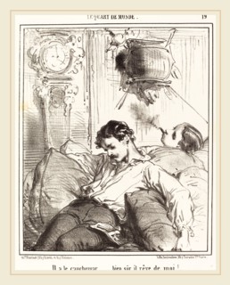 Edouard de Beaumont, French (1821-1888), Il a le cauchemar..., lithograph on wove paper