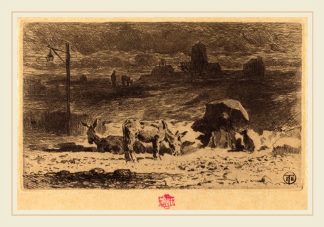 Félix-Hilaire Buhot, French (1847-1898), Les Anes de La Butte-aux-Cailles (Donkeys at La