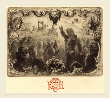 Félix-Hilaire Buhot, French (1847-1898), Jacques Cazotte's "Le Diable amoureux" (3rd vignette),