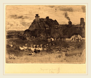 Félix-Hilaire Buhot, French (1847-1898), Les Petites ChaumiÃ¨res (Thatched Cottages--Small Plate),