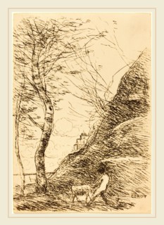 Jean-Baptiste-Camille Corot, French (1796-1875), Shepherd Struggling with a Goat (Berger luttant