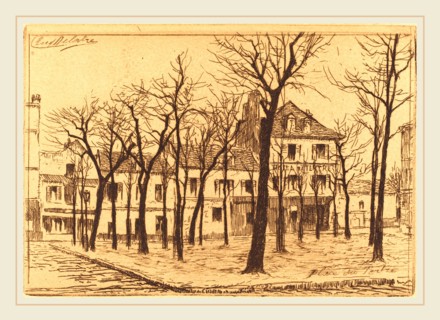 Auguste DelÃ¢tre, Place du Tertre, French, 1822-1907, etching in brown
