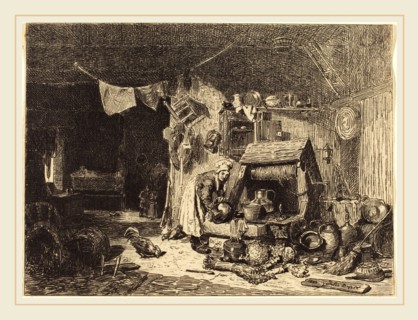 Jules Dupré, French (1811-1889), Interior of a Farmhouse, 1833, etching