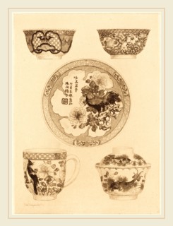Jules-Ferdinand Jacquemart, French (1837-1880), Five Pieces of China, etching
