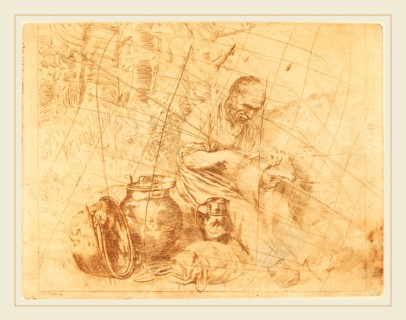 Felix Régamey after Alphonse Legros, The Tinker (Le retameur), French, 1844-1907, etching in brown