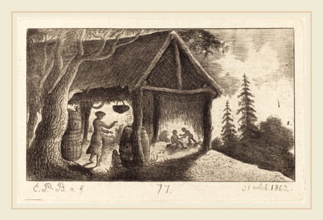 Emmanuel Phélippes-Beaulieu, French (born 1829), The Shed with Children Fighting, 1862, etching and