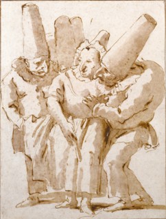 Punchinellos Approaching a Woman