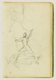 Three studies of a nude man with bow and arrow, standing cavalie