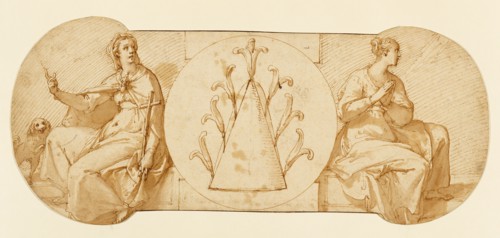 Allegories of Faith and Hope, Flanking the Zuccaro Emblem