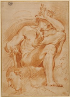 Sheet of Studies: A Seated Nude Man, A Youthful Head and a Caric