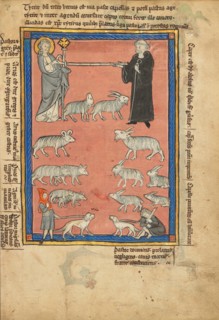 Christ and a Monk Holding the Ends of a Staff and Two Shepherds