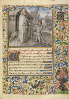 A Young Knight in Armor Kneeling in Prayer before Saint Anthony