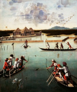 Hunting on the Lagoon (recto),  Letter Rack (verso)