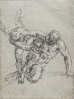 Cupid Overpowering Pan (recto),  Head of a Monk,  Caricature of
