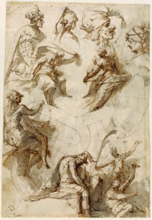 Studies of Figures and Architecture (recto),  Figure Studies (ve