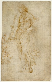 Female Figure with a Tibia, and Ornamental Studies (recto),  Orn