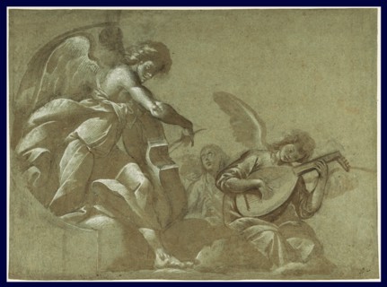 Angel Musicians (recto),  Head Studies (verso)