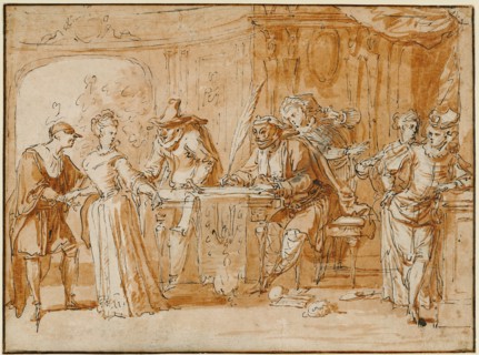 Scene from the Italian Comedy (recto),  Figure Study (verso)