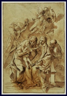 Holy Family with Saint Anne (recto),  Figure Sketches (verso)