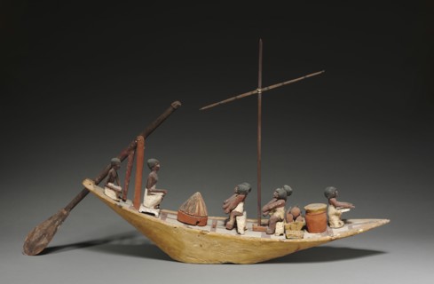 Model Boat, 2040-1648. Egypt, Late Dynasty 11 to Early Dynasty 12. Gessoed and painted sycamore