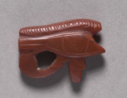 Eye of Horus Amulet, 1540-1296 BC. Egypt, New Kingdom, Dyansty 18. Carnelian; overall: 2 cm (13/16