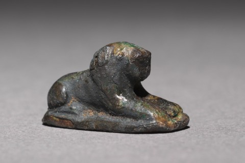 Recumbent Lion Bead, 1980-1801 BC. Egypt, Middle Kingdom, Dynasty 12. Silver foil over a