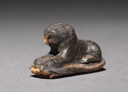 Recumbent Lion Bead, 1980-1801 BC. Egypt, Middle Kingdom, Dynasty 12. Silver foil over a