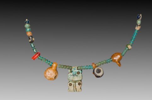 Fragment of a Necklace, 1540-1296 BC. Egypt, New Kingdom, Dynasty 18. Steatite, glass, carnelian,