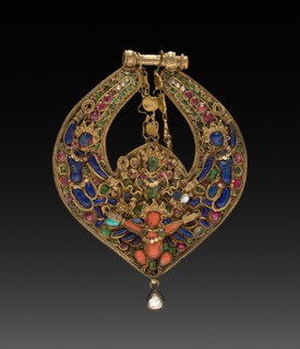 Deity Earring with Vishnu on Garuda (front) and chepu (monster mask) (back), 1600s or 1700s. Nepal,