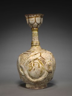Jug, late 1100s. Iran, Rayy, Seljuk Period, late 12th Century. Fritware with luster-painted design;