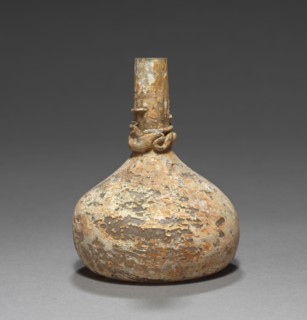 Flask, 9th-10th Century, or later. Islamic, probably from Syria/Palestine. Glass; overall: 10.8 x 8