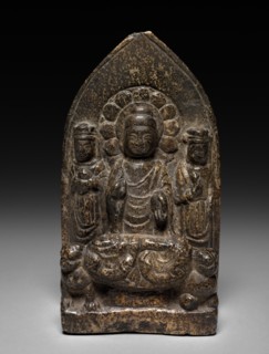 Buddha Triad, 568. China, Eastern Zhou dynasty (771-256 BC). Stone; overall: 21.3 x 11.7 cm (8 3/8