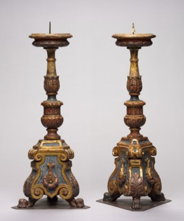 Pair of Candlesticks, late 1400s. Italy, probably Tuscany, late 15th century. Carved and gilded